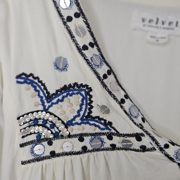 Velvet Graham & Spencer Embroidered Sequin Boho Top S - Picture 3 of 11